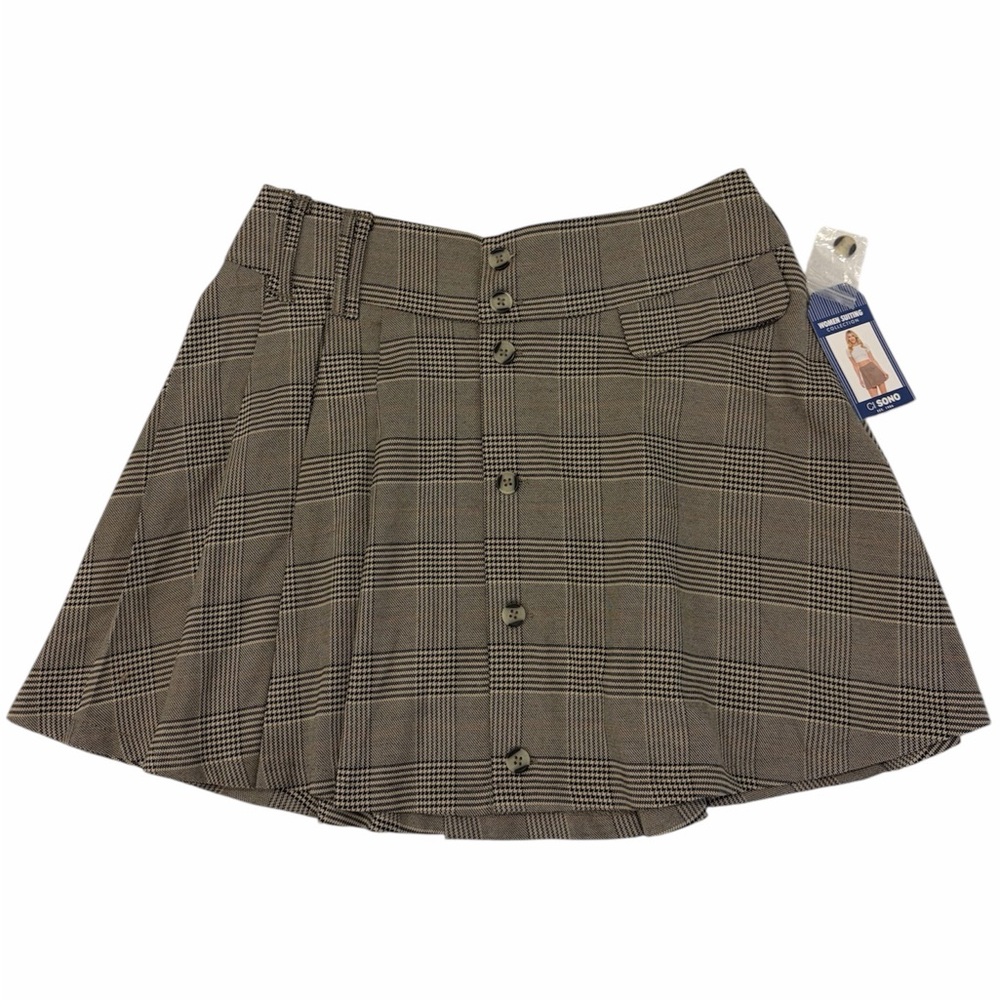 NWT Ci Sono Literary Chic Dark Academia Plaid Button-front Mini Skirt Size Large